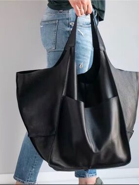 Luxury Boutique Black Vegan Leather Oversized Tote Bag NWOT